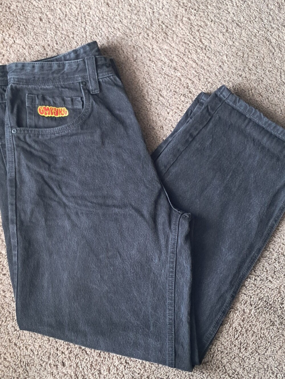 Empire Men’s Black Denim Straight Jeans 5-Pocket Logo Patch 34X30 Retro
